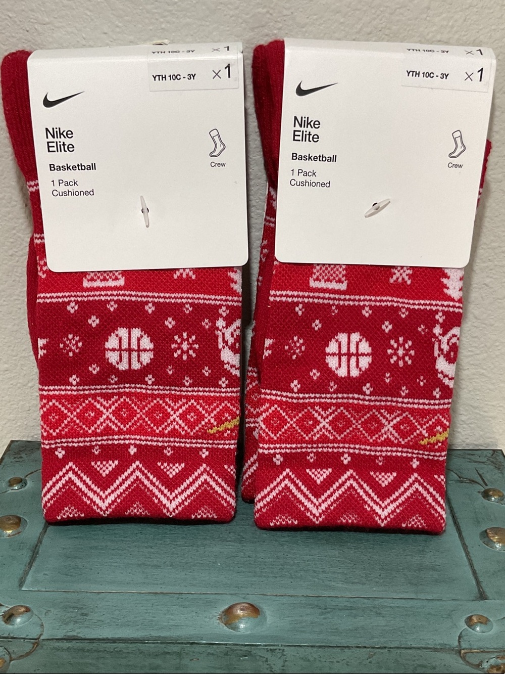 Nike Elite Red and White Patterned Cushioned Crew Socks - 2 Pack
